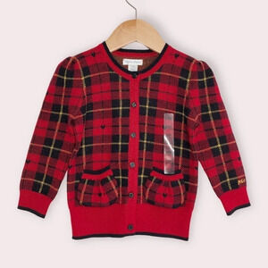 NWT Ralph Lauren Christmas sweater red tartan plaid cardigan 100% wool 24 months